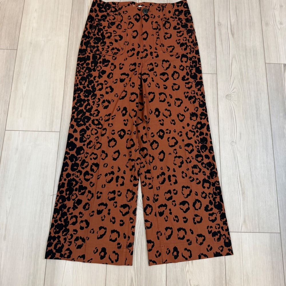 Maeve Anthropologie The Colette Leopard Print Cropped Wide Leg Pants Brown 29 - Picture 3 of 11
